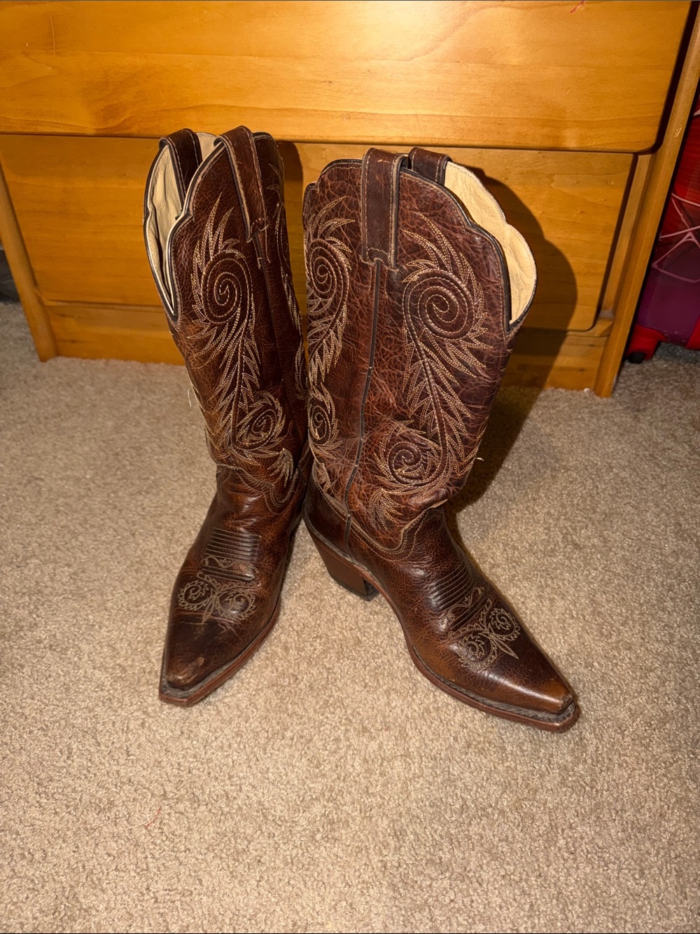 Justin Boots Brown Embroidered Leather Western Boots